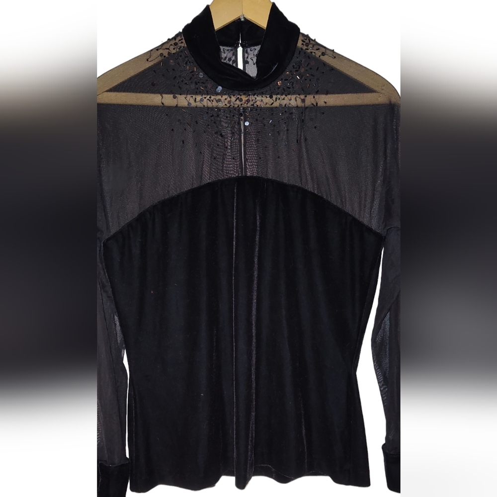 JR Nites Woman Vintage Black Velvety Sheer Size Large - Picture 1 of 10